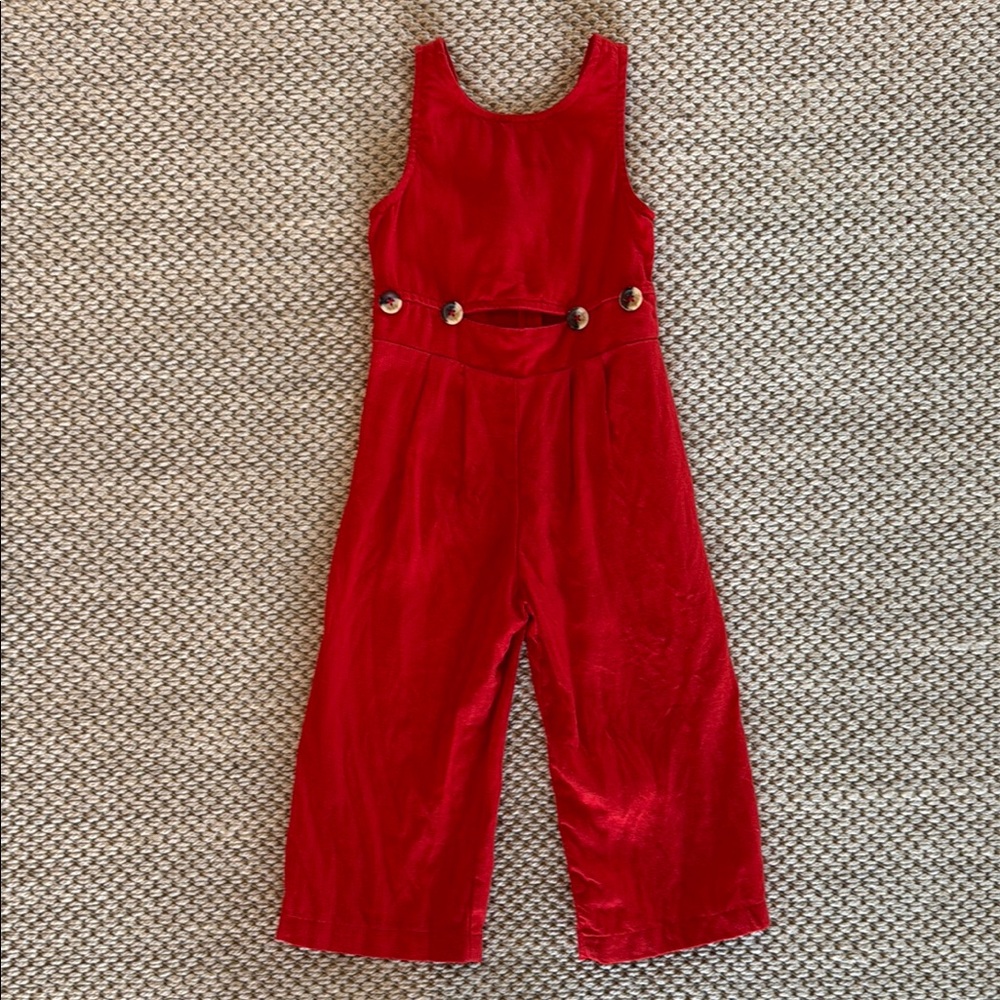 Zara Girls Red Jumpsuit with Tortoise Shell Gold Waist Detail size 6